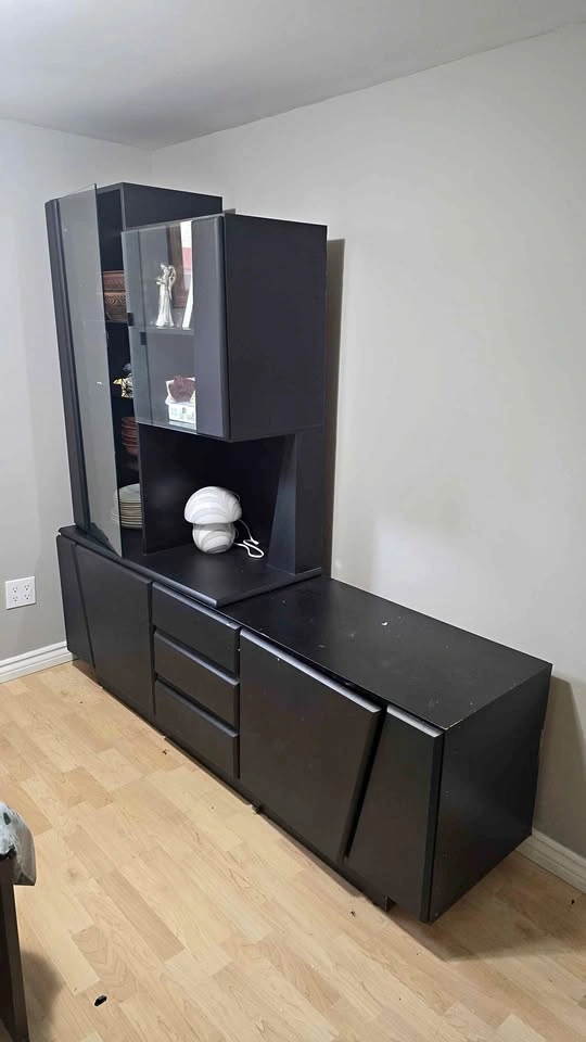 Black Sideboard / Buffet Cabinet with Glass Display - Needs TLC