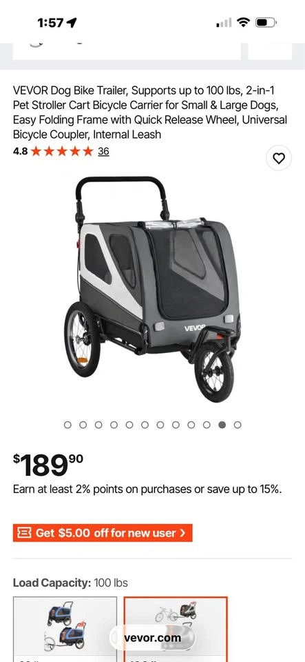 VEVOR 2-in-1 Dog Bike Trailer Pet Stroller