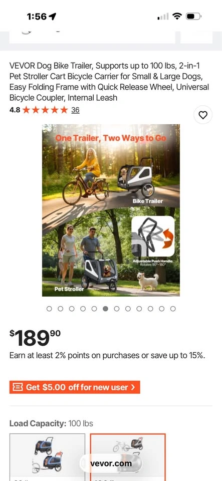 VEVOR 2-in-1 Dog Bike Trailer Pet Stroller - photo 5