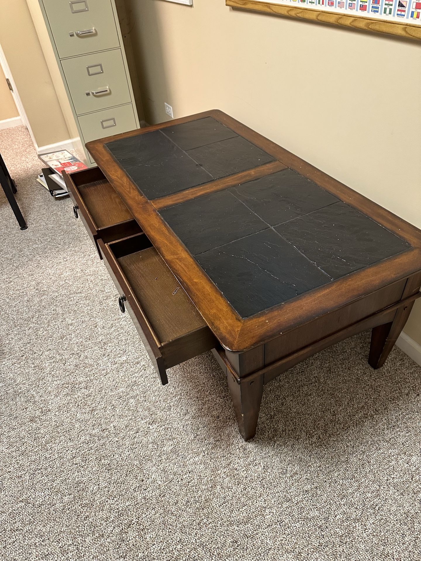 Coffee table, Desk and 3 Comfy Arm Chairs