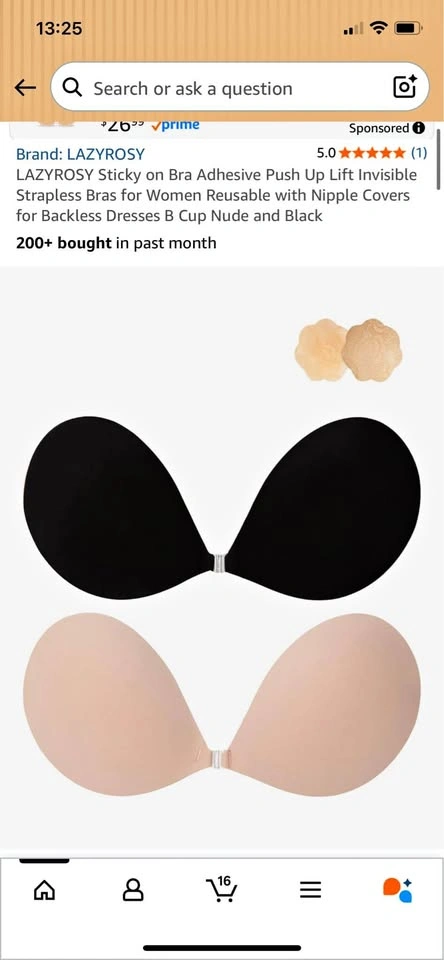 LAZYROSY Sticky Bra Adhesive Push Up Lift Strapless B Cup Nude/B
