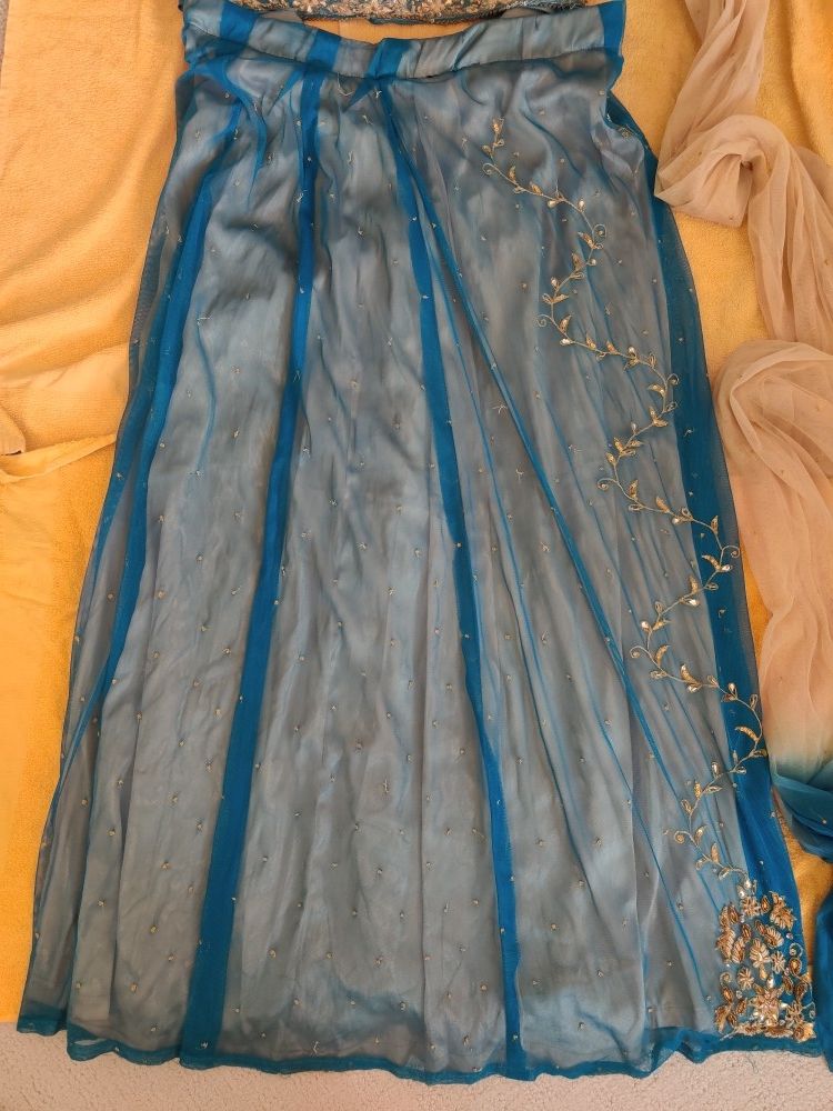Blue & Gold Embellished Lehanga Choli Set - photo 3