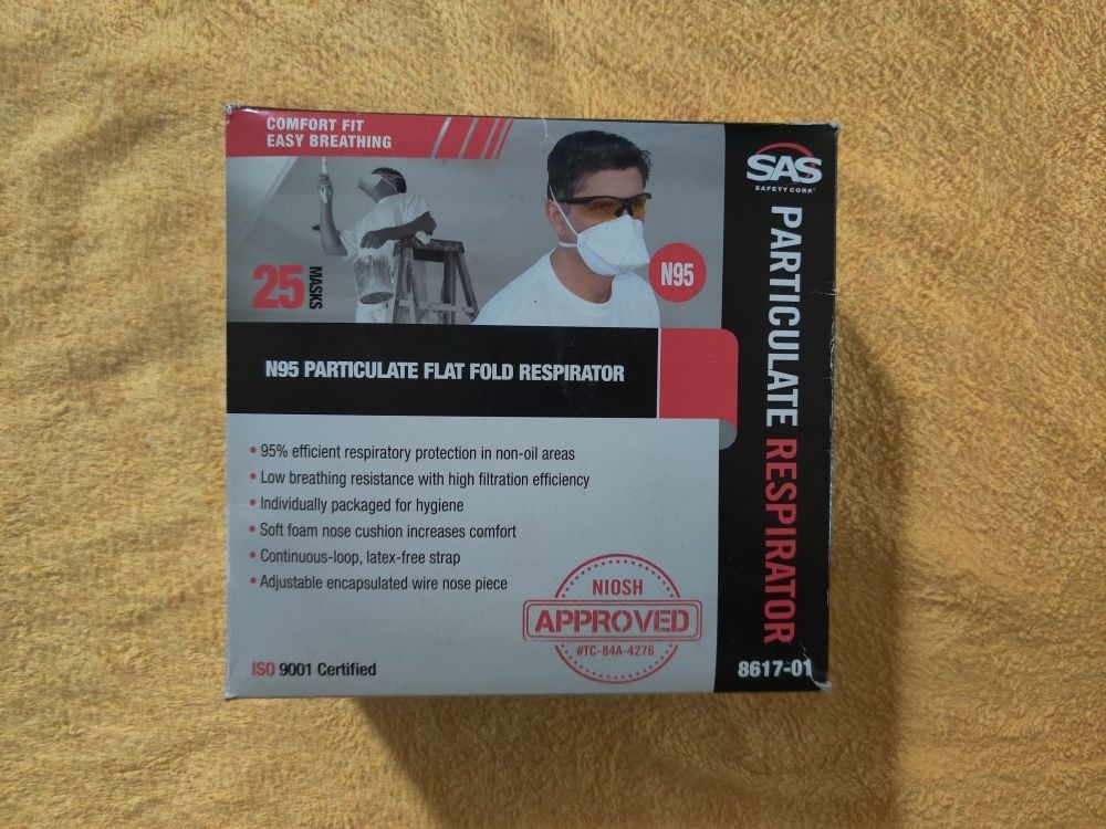 SAS N95 Flat Fold Particulate Respirator Masks (25-Pack) - NEW