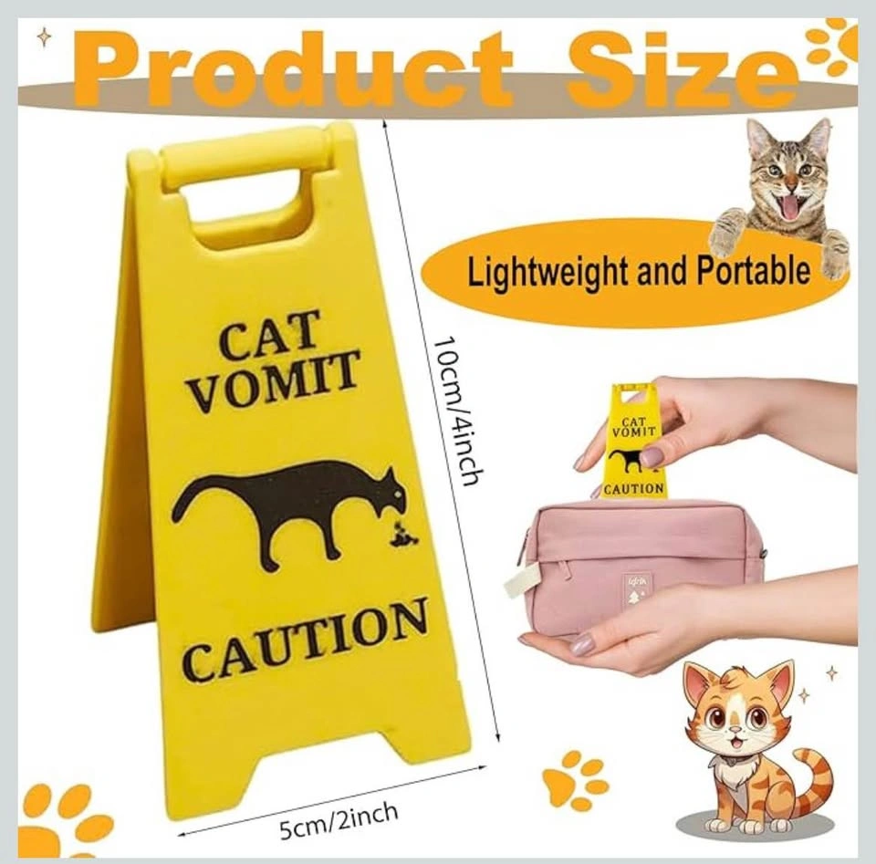 New Cat Vomit Sign, Cat Dog Vomit Warning Sign, 3pcs - photo 2