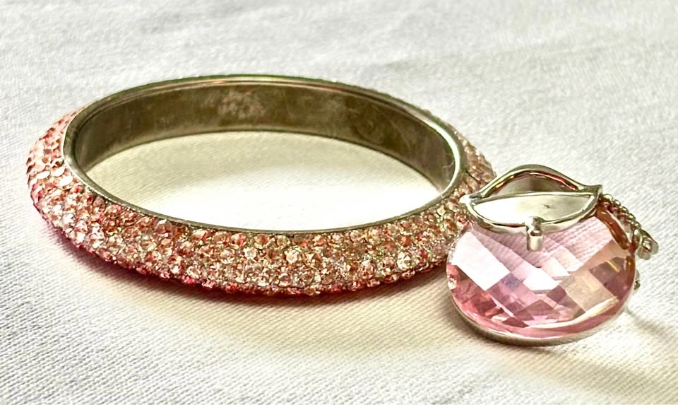 Pink Rhinestone Bracelet & Brooch Set Gift Box Costume Jewelry