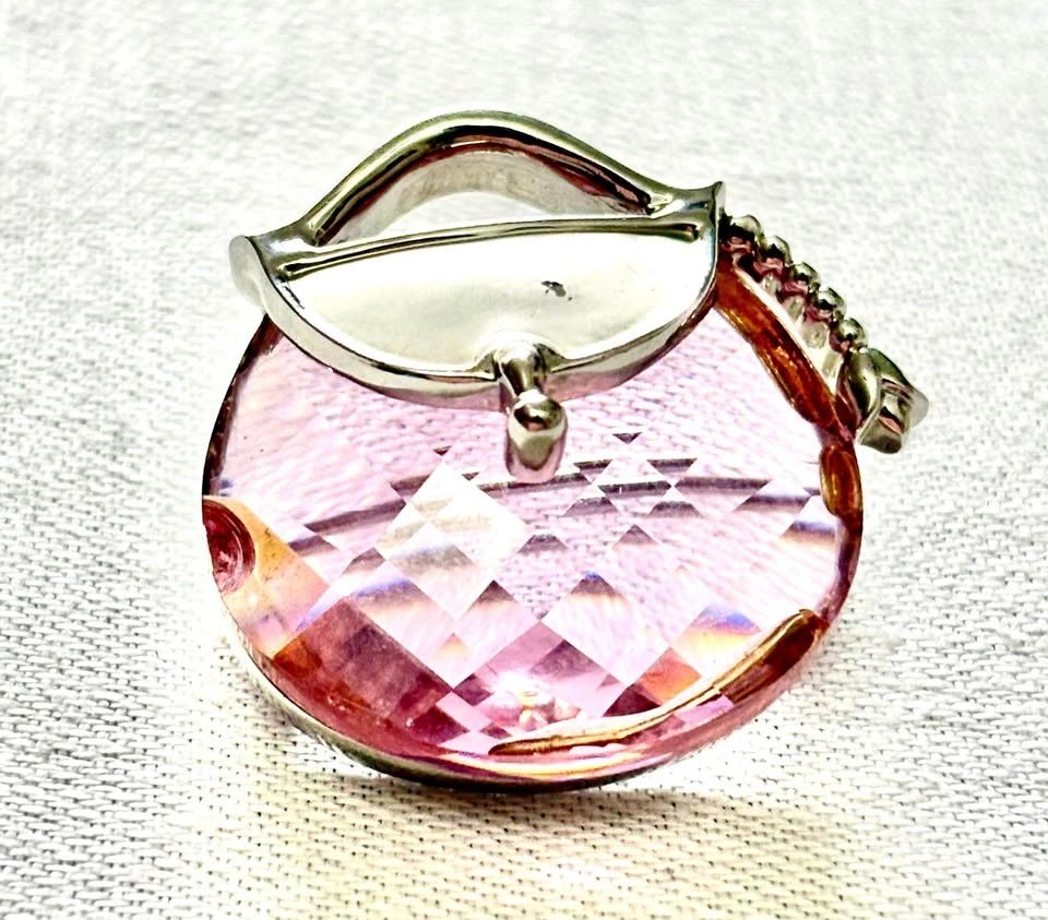 Pink Rhinestone Bracelet & Brooch Set Gift Box Costume Jewelry - photo 4