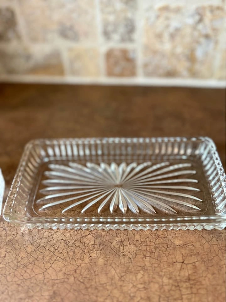 Heavy Cut Glass Butter Dish w Lid Crystal Style Vintage Serving - photo 3