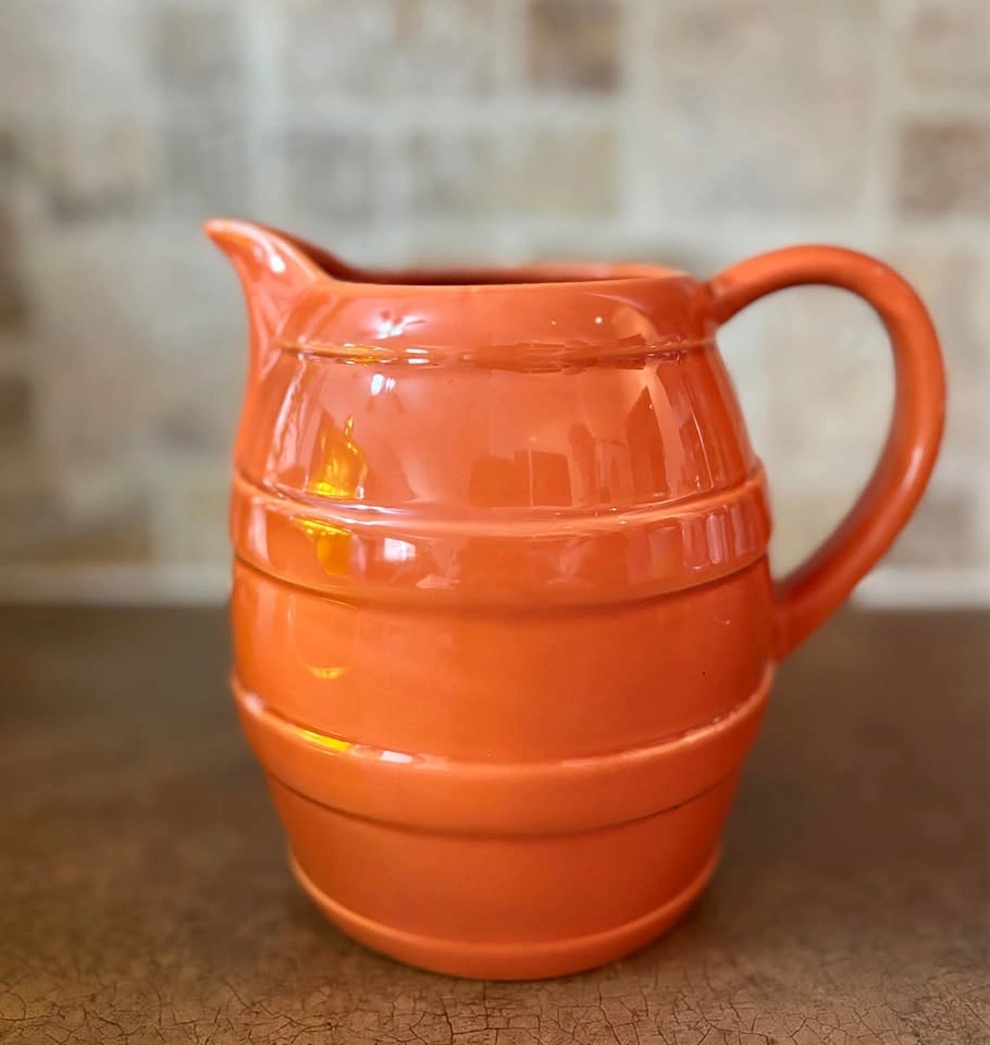 Vintage Orange Ceramic Pitcher Small Water Juice Jug Retro Mid C - photo 2