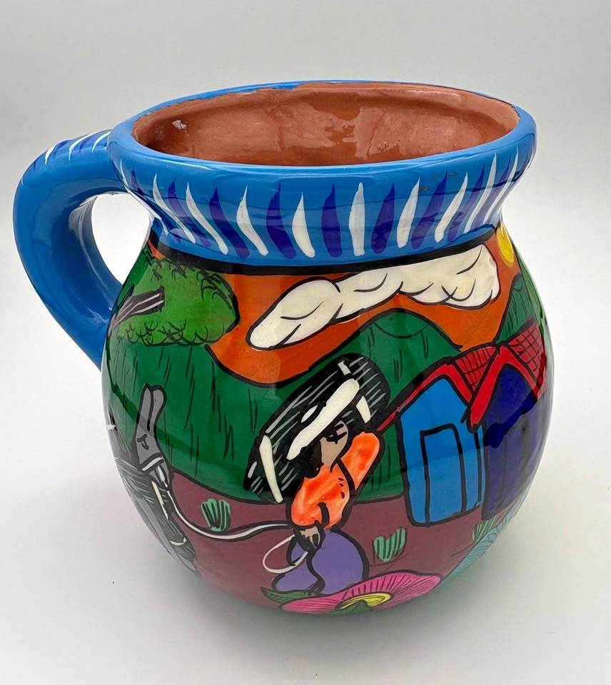 Hand Painted Mexican Folk Art Mug Colorful Ceramic Cup