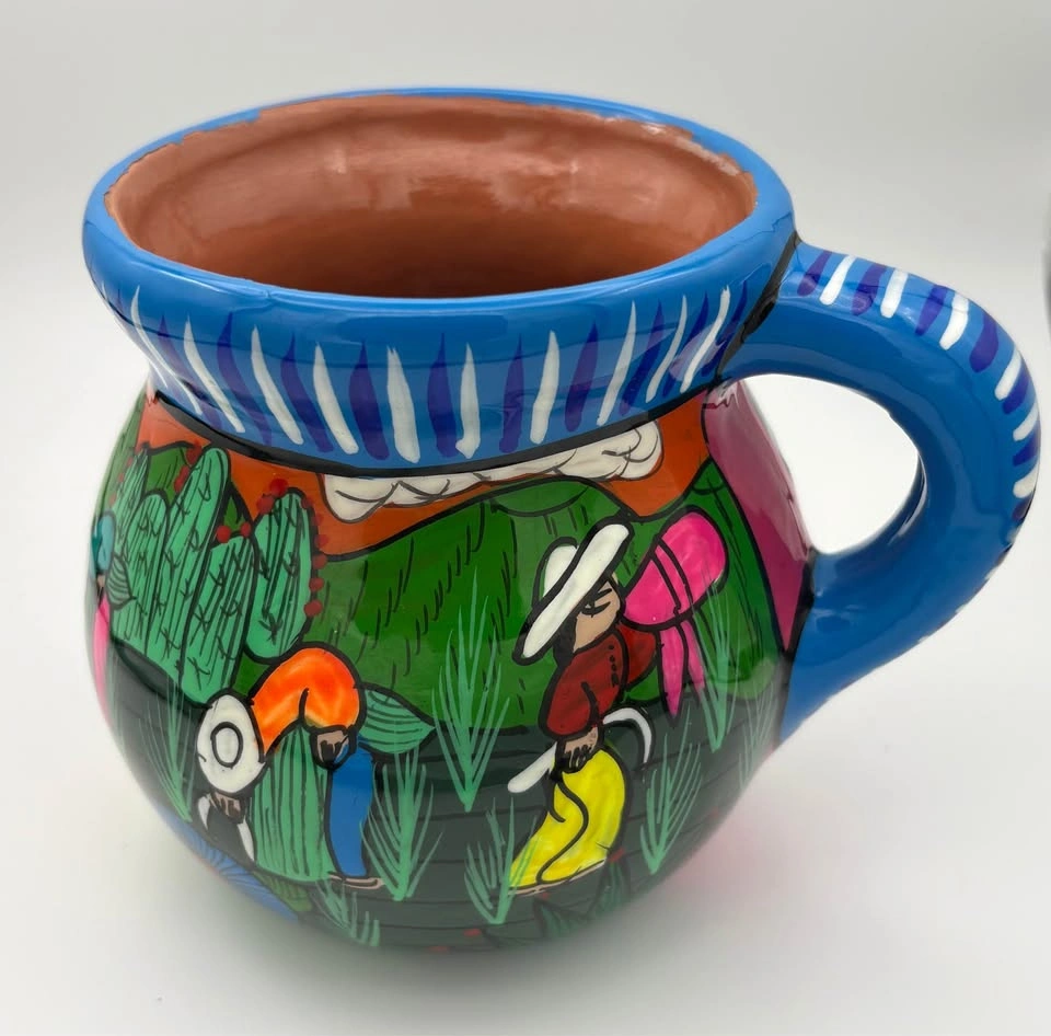 Hand Painted Mexican Folk Art Mug Colorful Ceramic Cup - photo 2