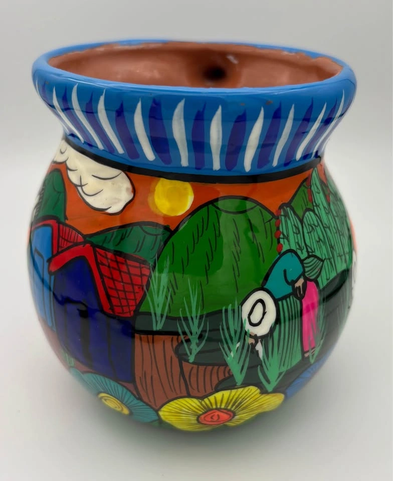 Hand Painted Mexican Folk Art Mug Colorful Ceramic Cup - photo 3