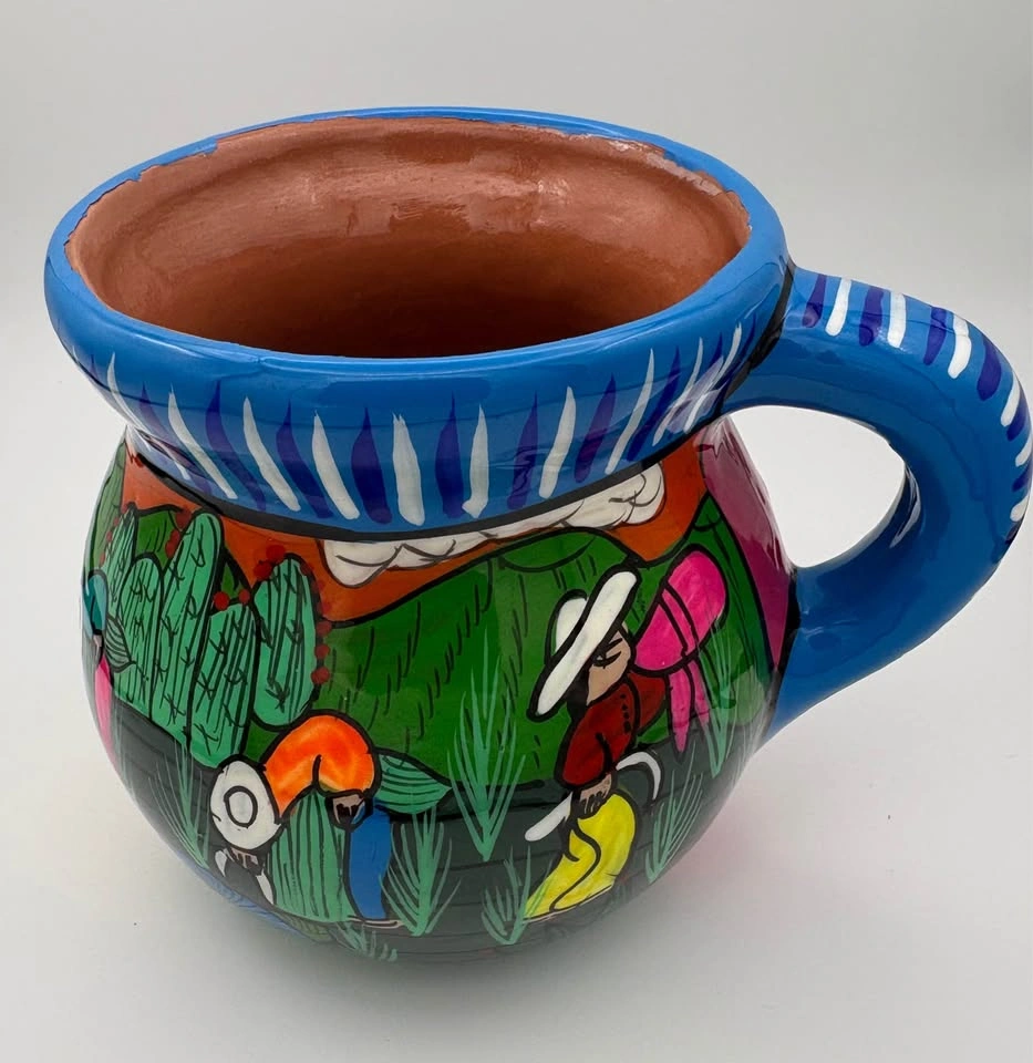 Hand Painted Mexican Folk Art Mug Colorful Ceramic Cup - photo 5