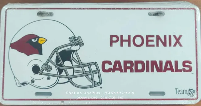 Phoenix Cardinals Helmet Logo License Plate - NEW - 1993 NOS NFL thumbnail