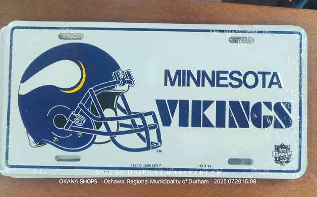 Minnesota Vikings Helmet Logo License Plate - NEW - 1996 NFL thumbnail