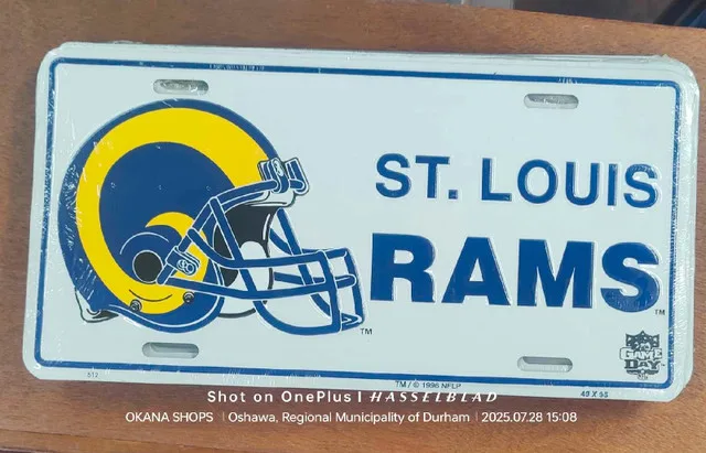 st Louis Rams Helmet Logo License Plate - NEW - 1996 NOS NFL thumbnail
