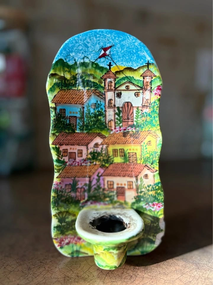 Vintage Costa Rica Hand Painted Candle Holders - Village Scene ( - photo 3