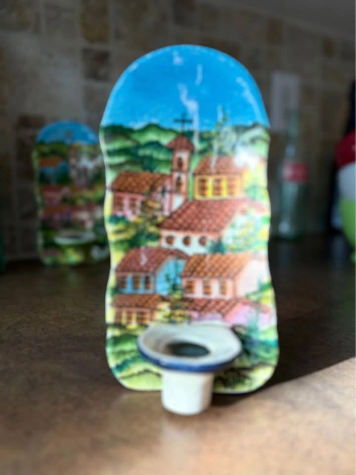 Vintage Costa Rica Hand Painted Candle Holders - Village Scene ( - photo 4