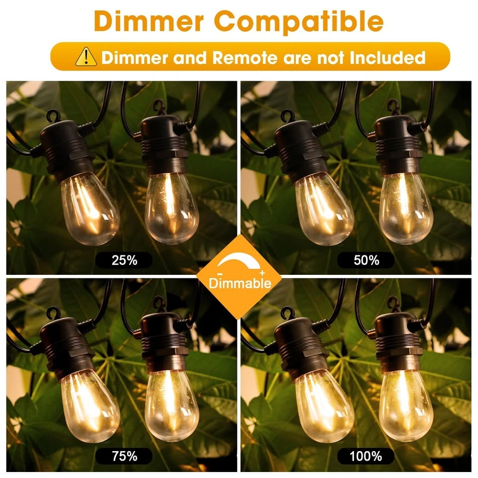 50FT Outdoor LED String Lights 17 S14 Bulbs - photo 4