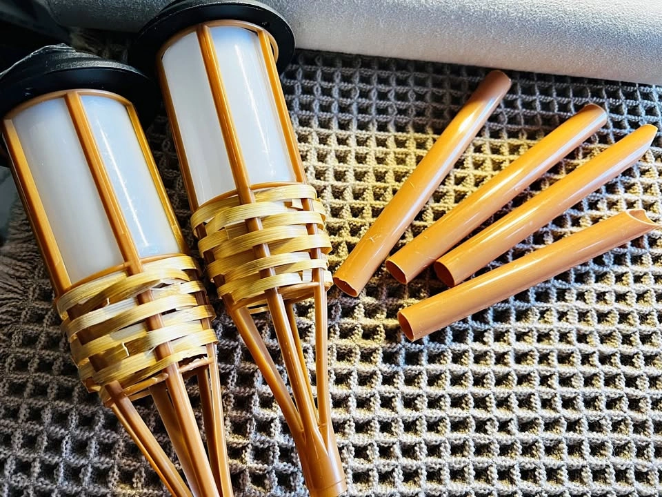 Solar Torch Lights - Bamboo Look - 2 Pack