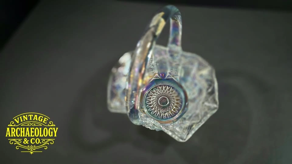 IRIDESCENT PRESSED GLASS BASKET WITH APPLIED HANDLE - photo 3