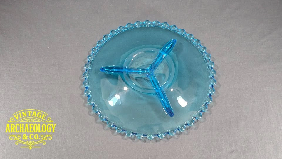 BOHEMIAN CZECH GLASS DIVIDED RELISH DISH IN CANDLEWICK PATTERN - photo 4
