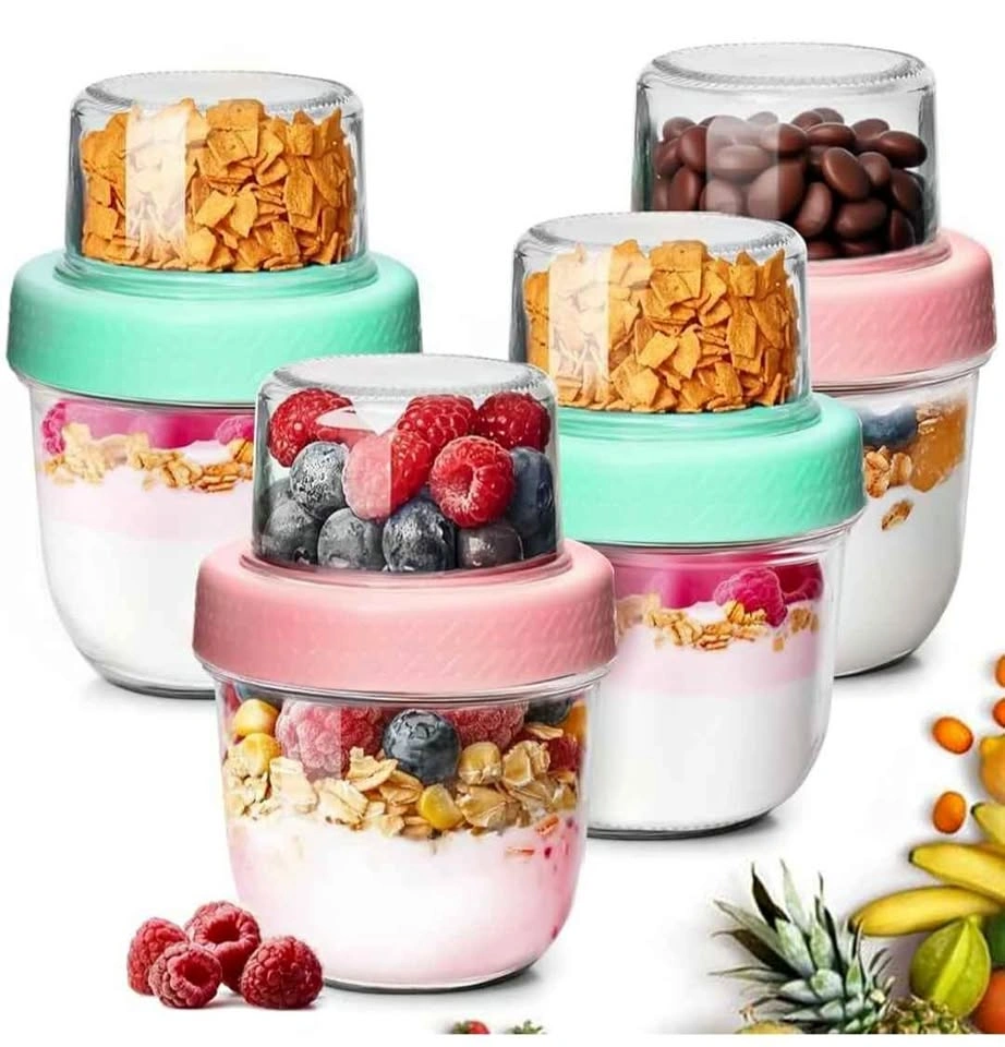 ComSaf Overnight Oats Jars with Lids (8oz+4oz, 4 Pcs)