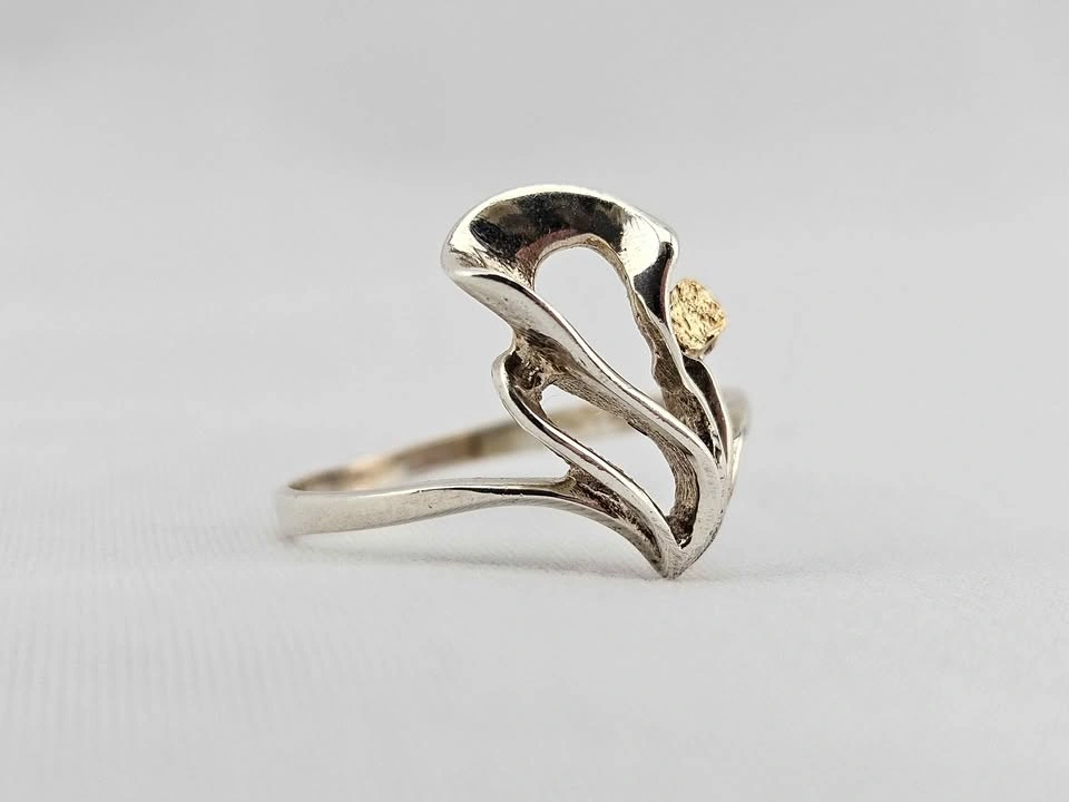 ✨ Unique Handcrafted Sterling Silver & Gold Nugget Ring ✨ - photo 3