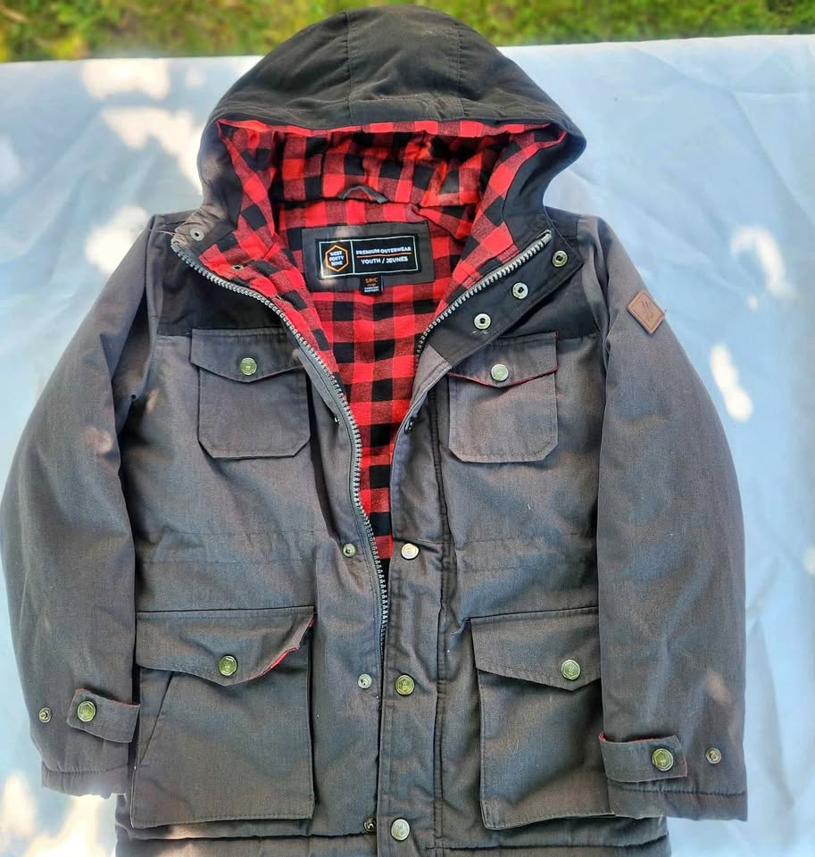 EUC - West 49 - Chracol & Red Plaid Winter Coat - Size 7-8
