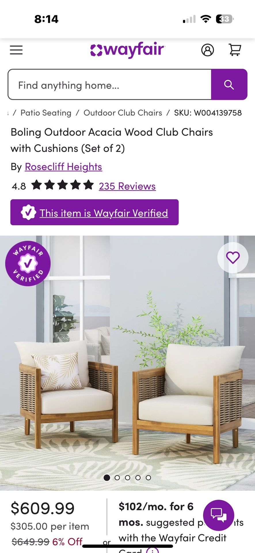 Rosecliff Heights Boling Outdoor Club Chair