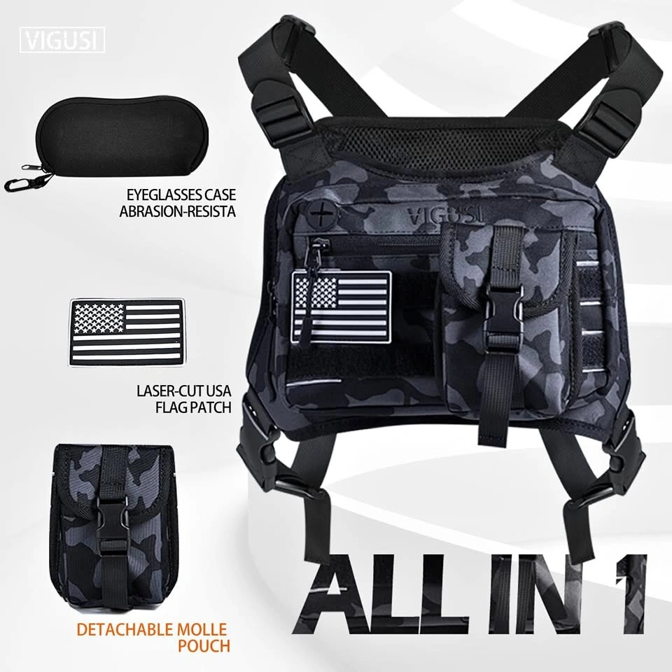 VIGUSI New Black Camo Utility Chest Rig Bag w/ Detachable Pouch