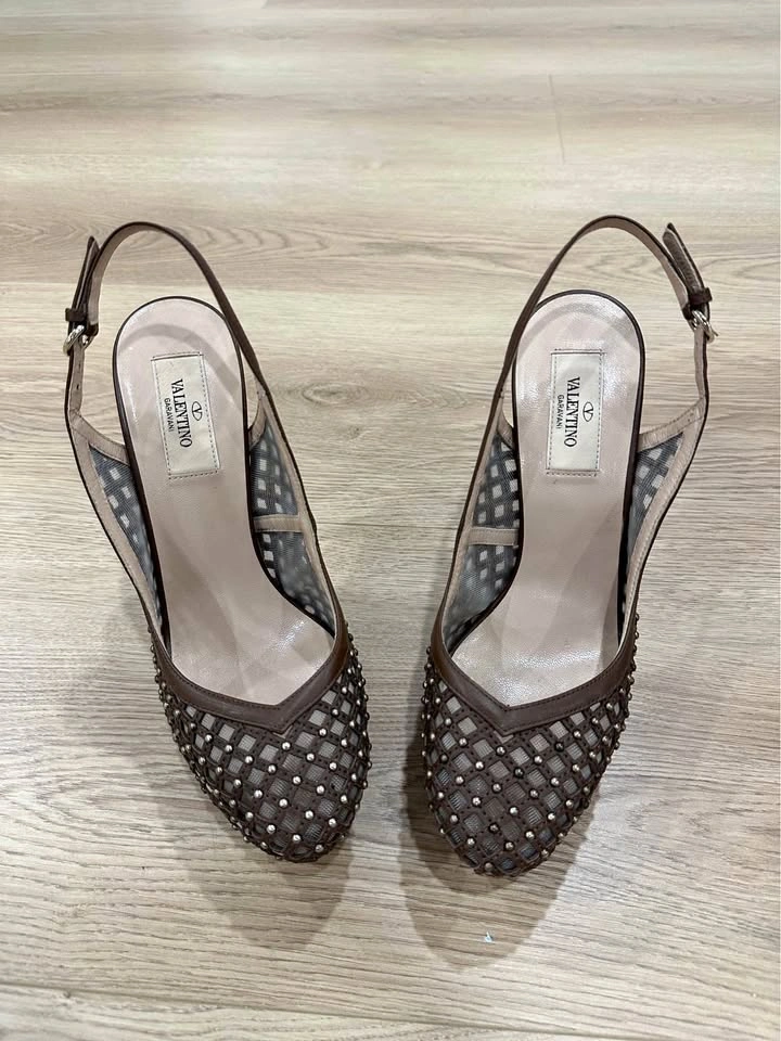 Valentino Garavani Mesh Slingback Heels - Brown - Size 8 US/CA