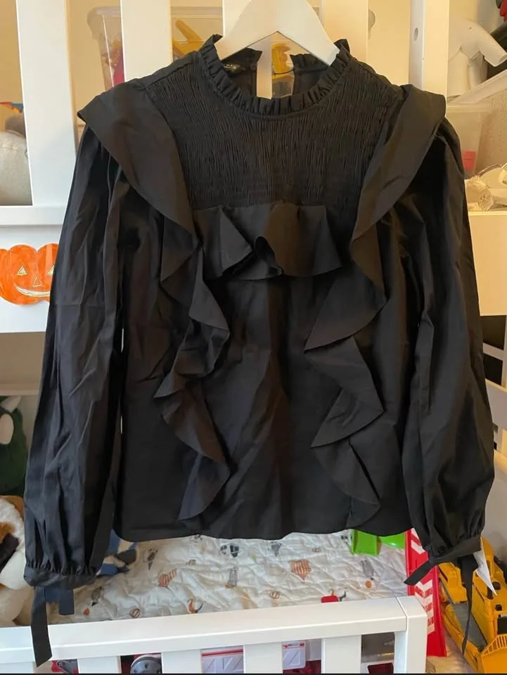 Zara Black Ruffled Poplin Shirt - photo 2