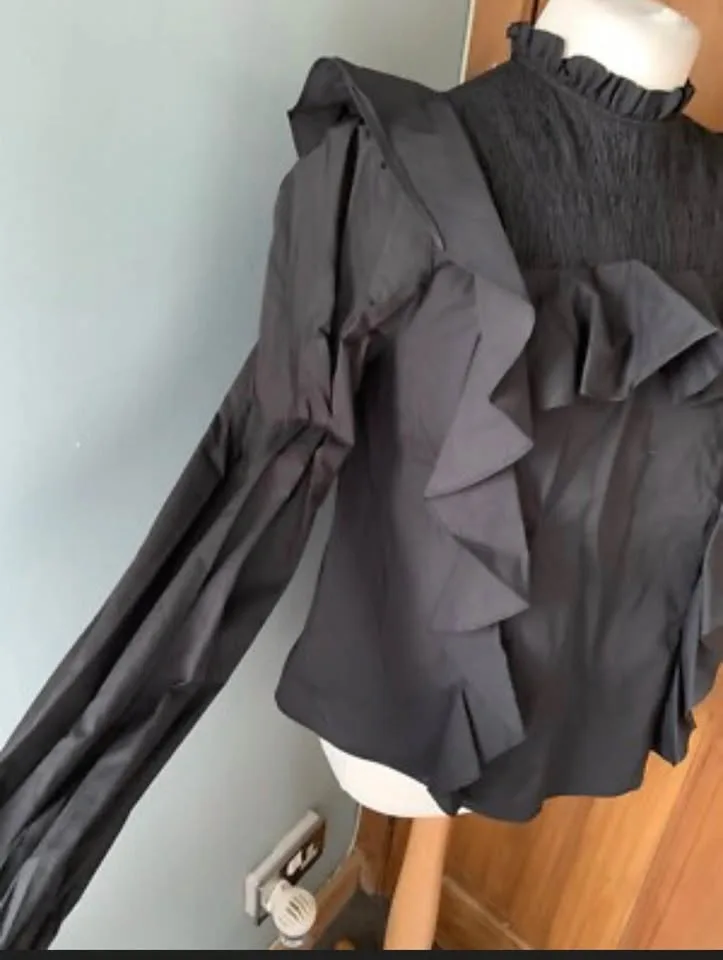Zara Black Ruffled Poplin Shirt - photo 4