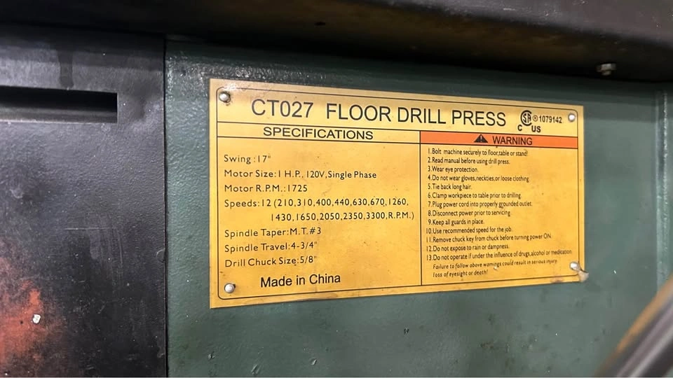 Craftex CT027 17” Floor Drill Press - 1HP - 12-Speed - photo 2