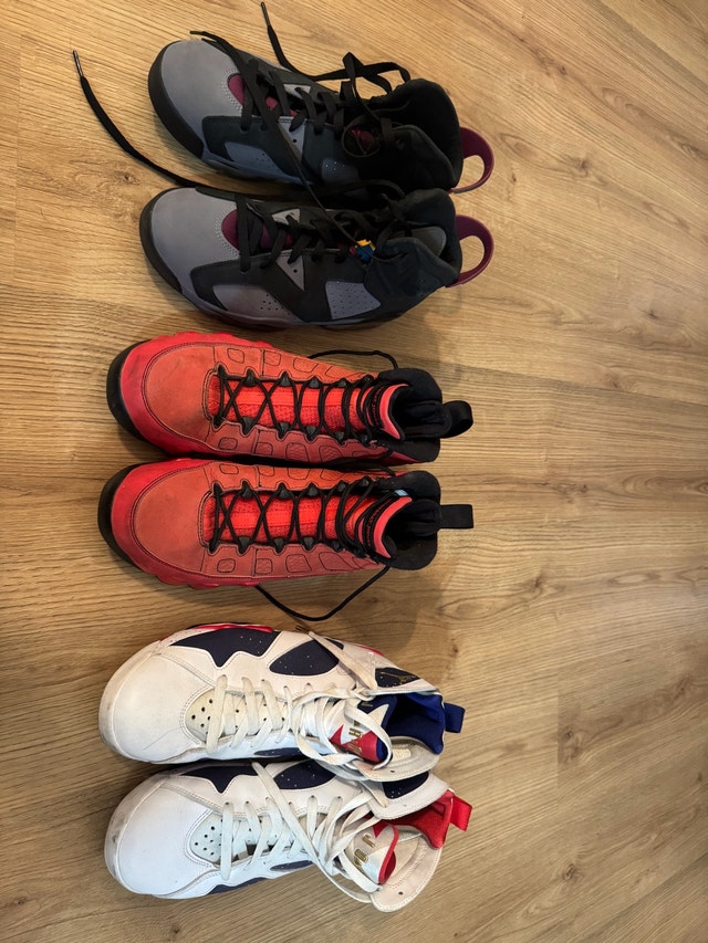 Jordan 7 Olympic, Jordan 7 Bordeaux, Jordan 9 Motorboat Jones