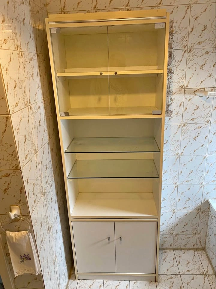 Storage Cabinet - Glass Shelves - Slim Design