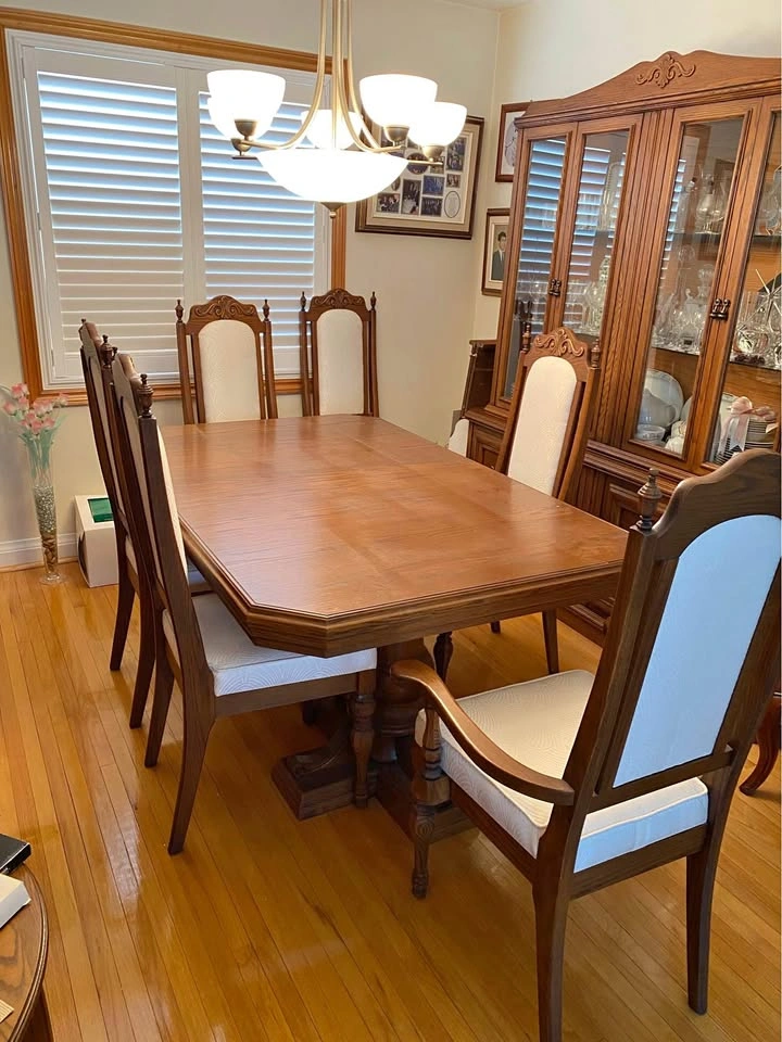 Solid Wood Dining Set + Hutch – Seats 6