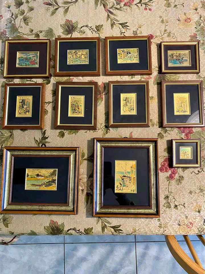Vintage Gold Leaf Miniature Paintings - Framed European Set (8)