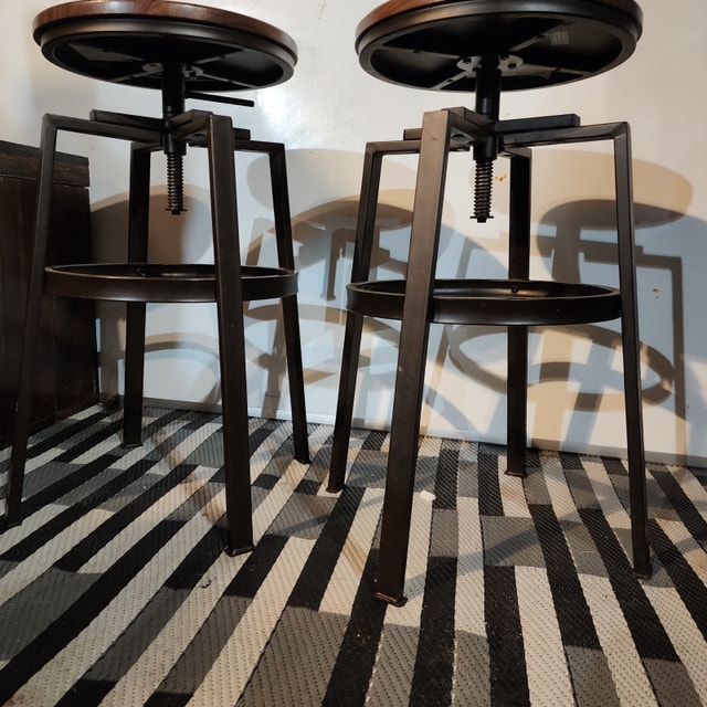 Stools wood top metal base adjustable swivel - photo 3
