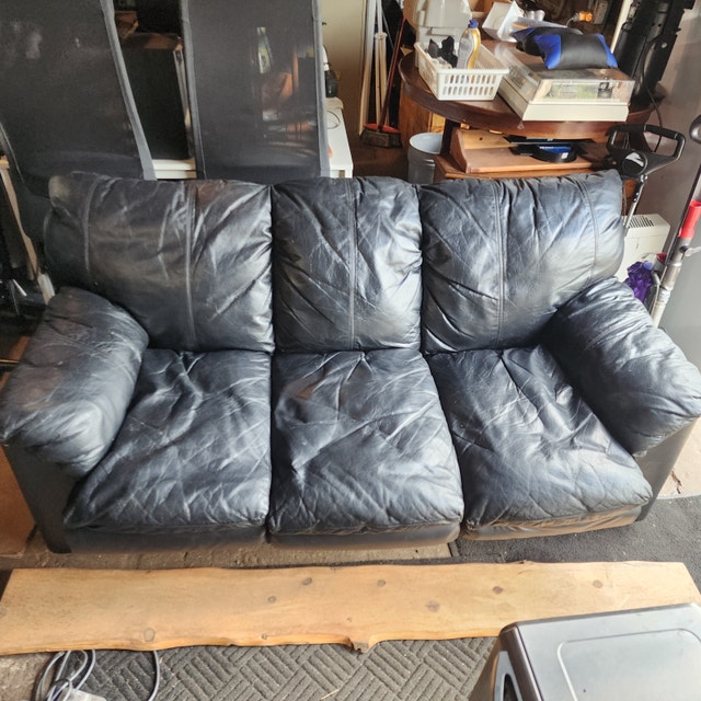 Black Leather 3-Seater Sofa