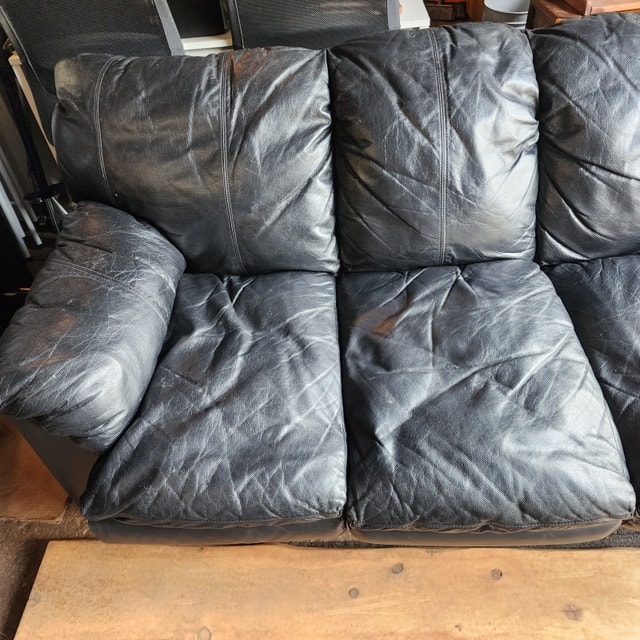 Black Leather 3-Seater Sofa - photo 2