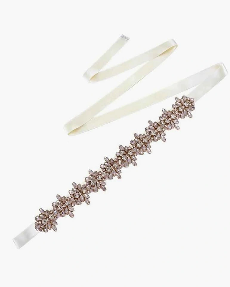 Crystal Bridal Belt Sash - Rose Gold Floral Applique - photo 2