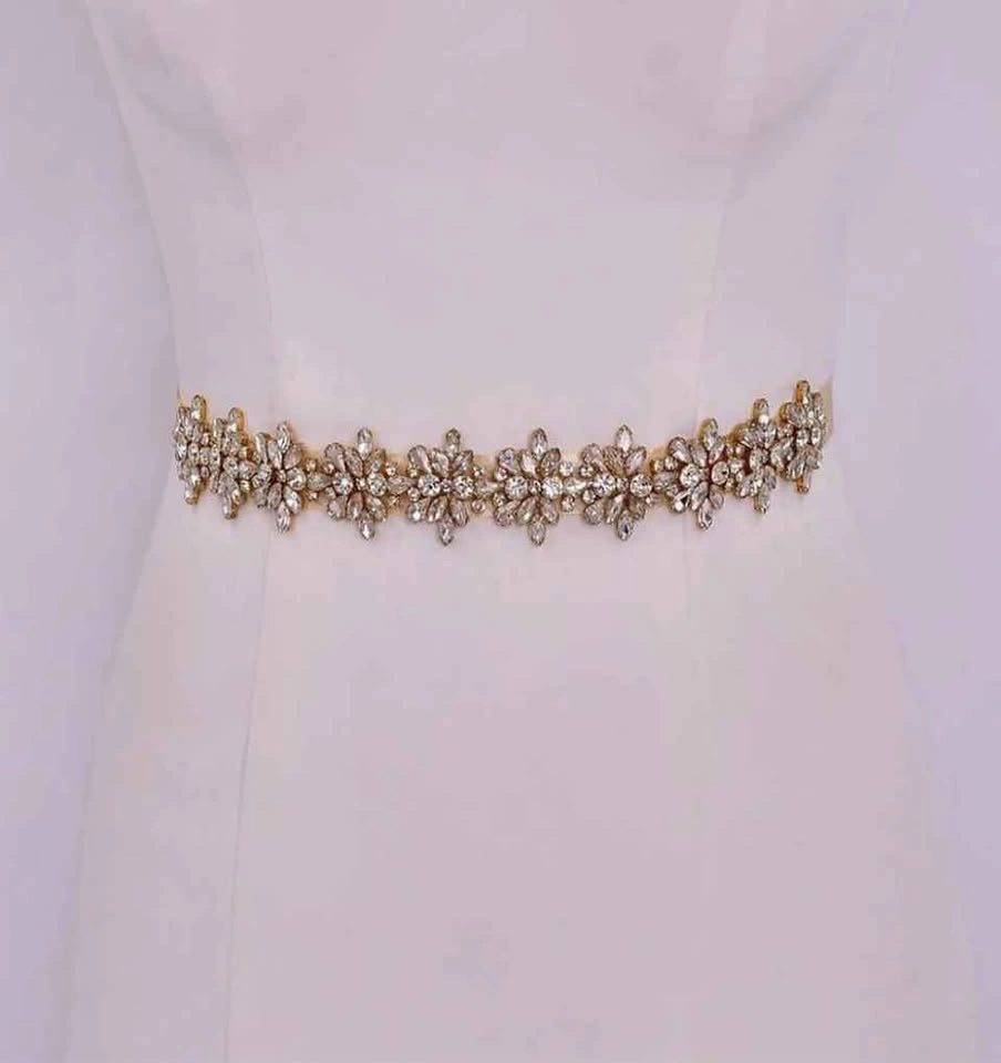 Crystal Bridal Belt Sash - Rose Gold Floral Applique - photo 3