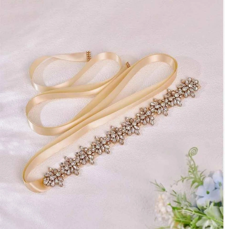 Crystal Bridal Belt Sash - Rose Gold Floral Applique - photo 4