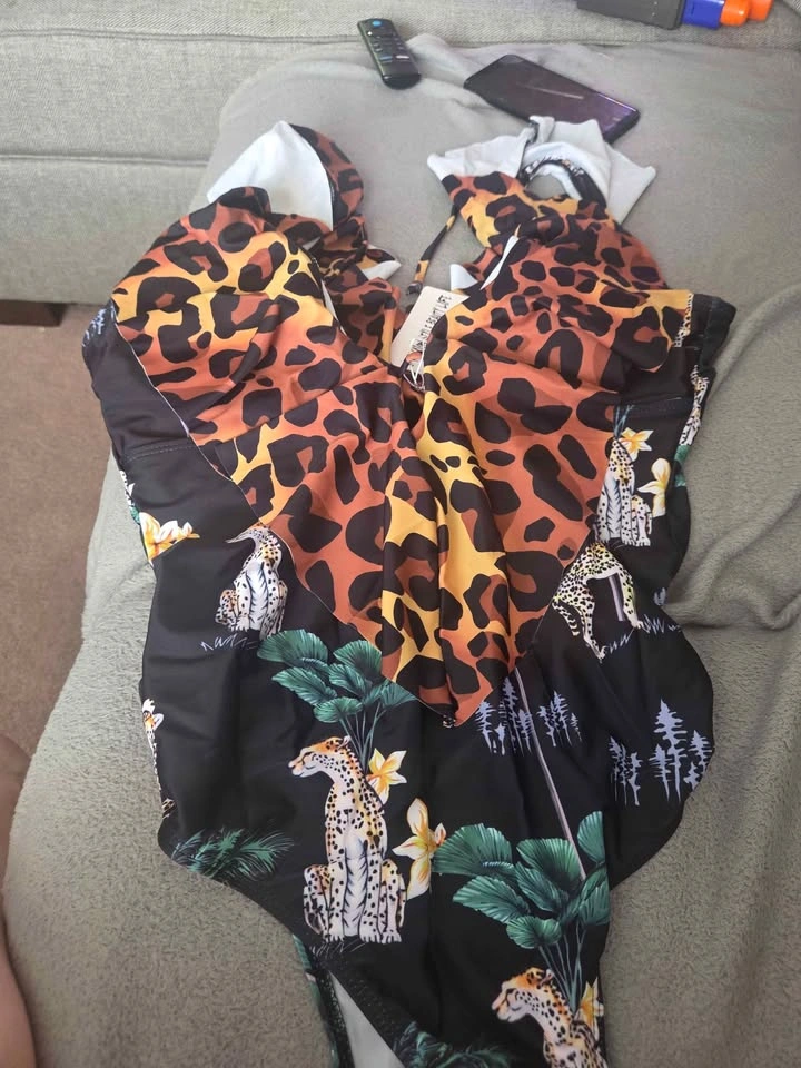 Sporlike Leopard & Tropical Floral Ruffle One-Piece Swimsuit - N - photo 2