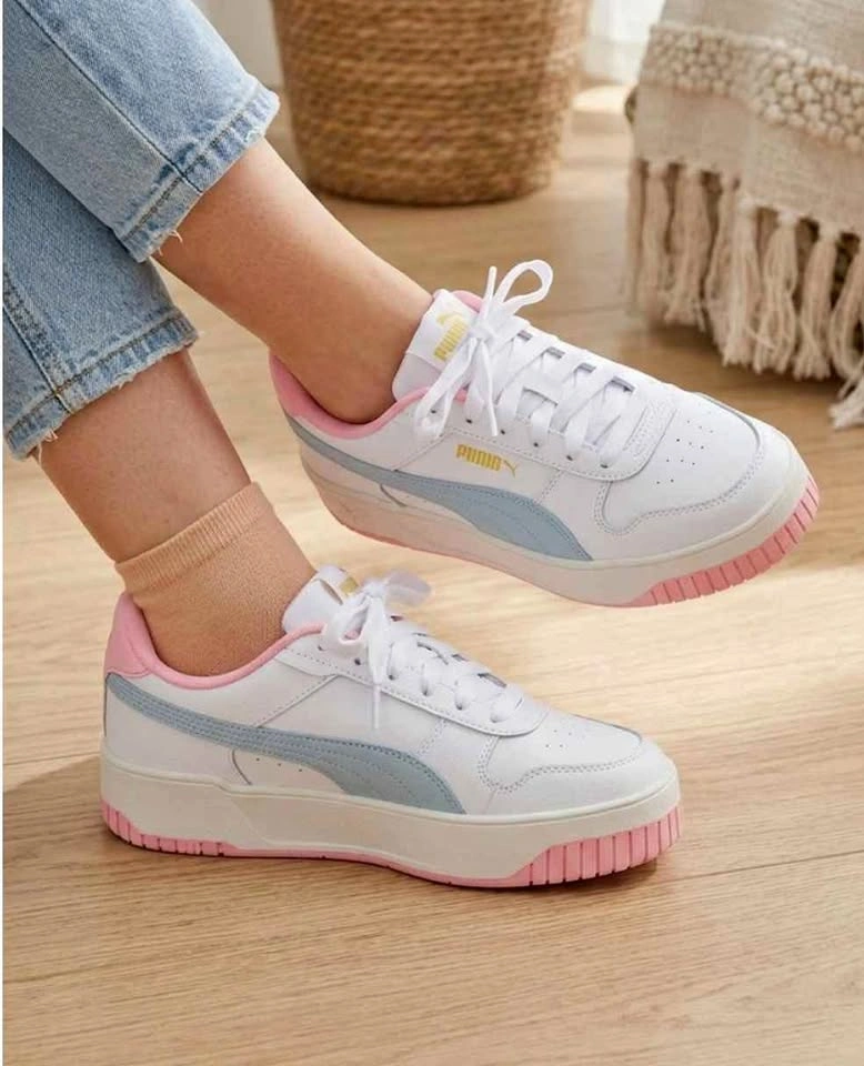 NEW Puma Carina Street Leather Sneakers - White/Pink/Blue - Size