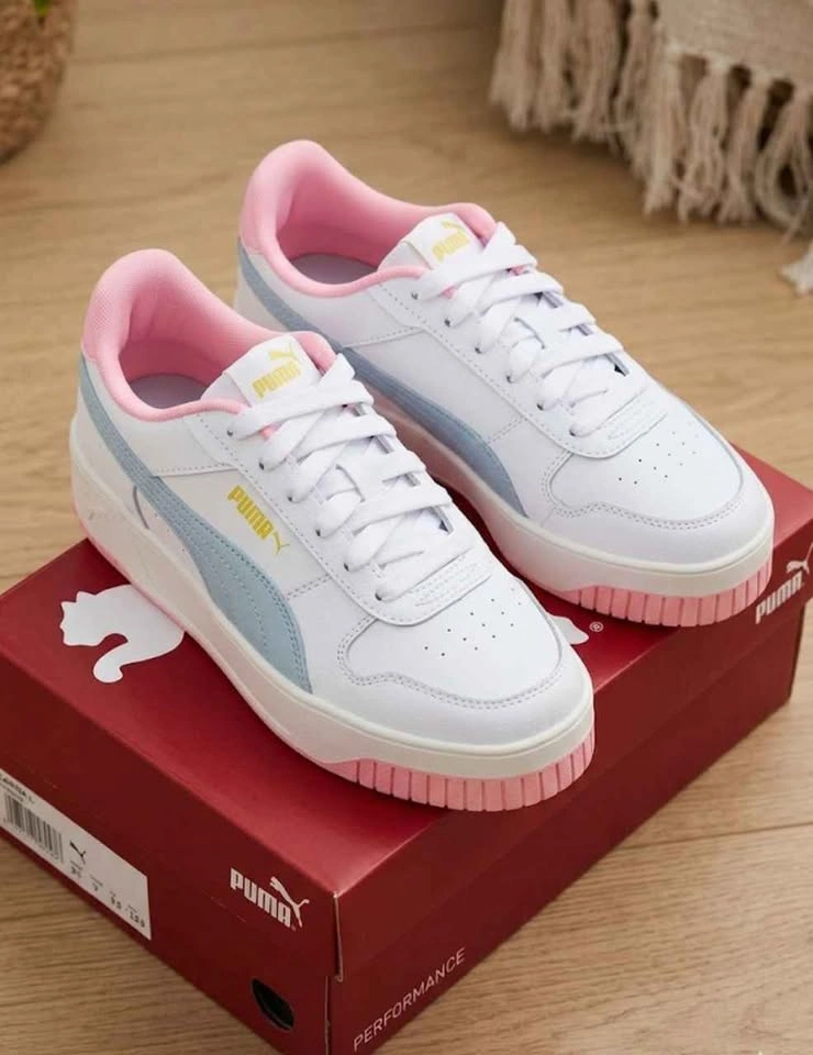NEW Puma Carina Street Leather Sneakers - White/Pink/Blue - Size - photo 2