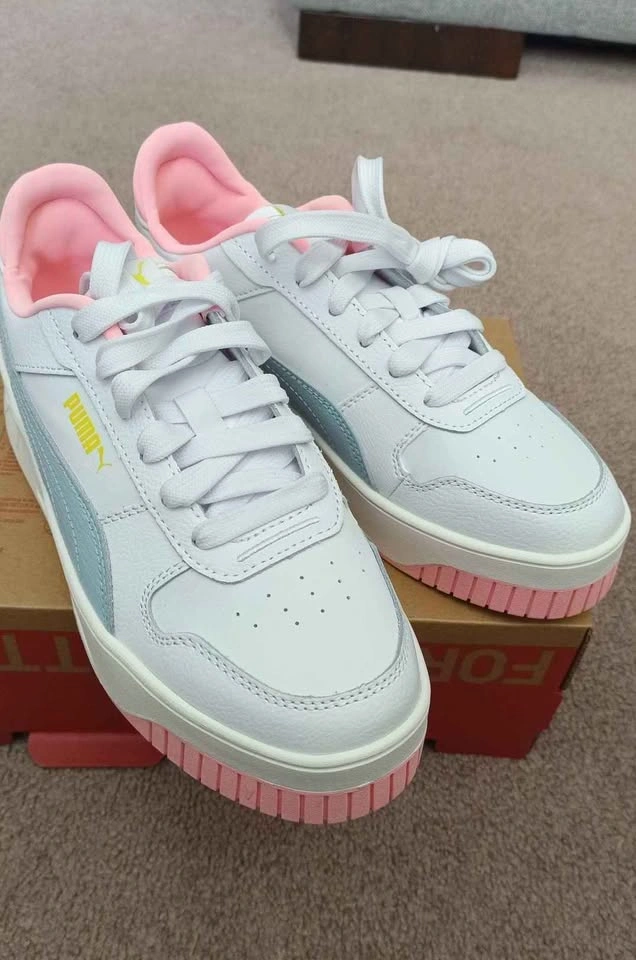 NEW Puma Carina Street Leather Sneakers - White/Pink/Blue - Size - photo 3