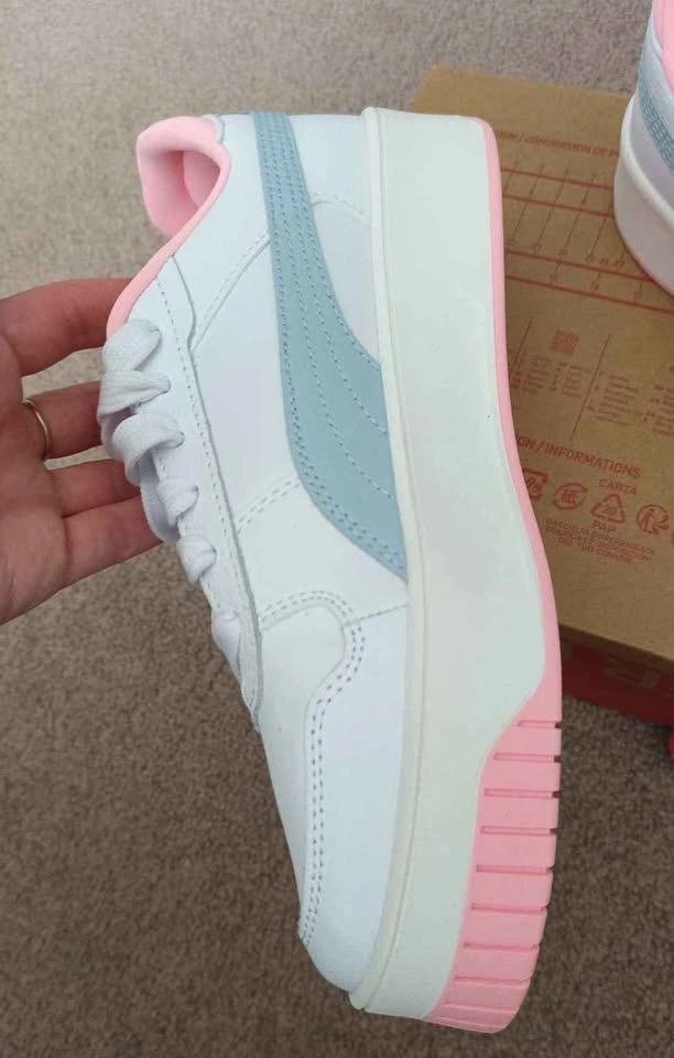 NEW Puma Carina Street Leather Sneakers - White/Pink/Blue - Size - photo 4