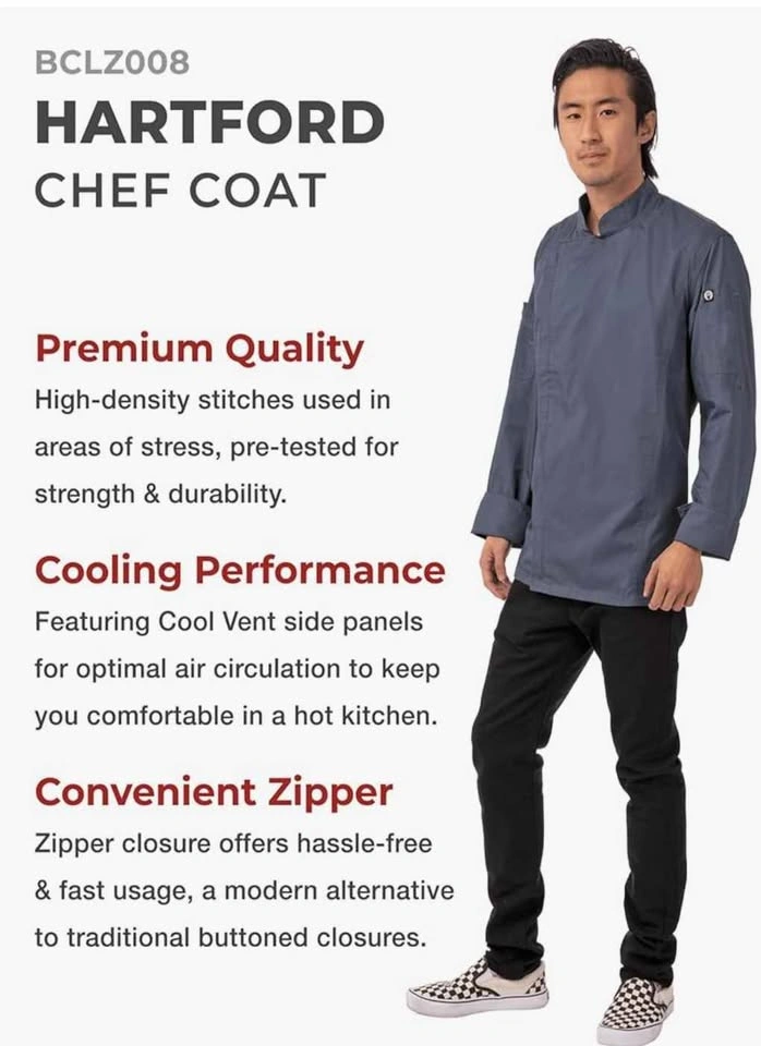Chef Works Hartford Chef Coat - Slate Blue, Medium - photo 3